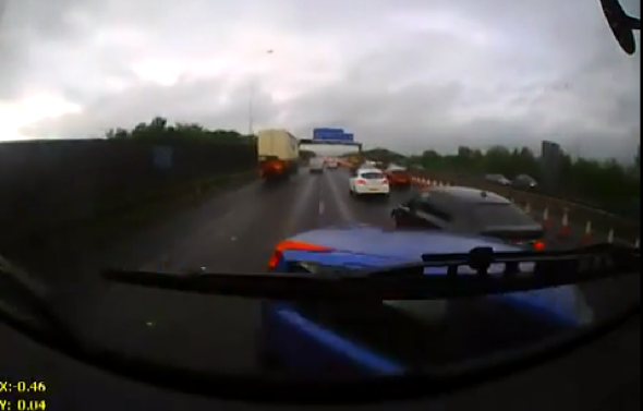 Car bounces off lorry on M6 (video)