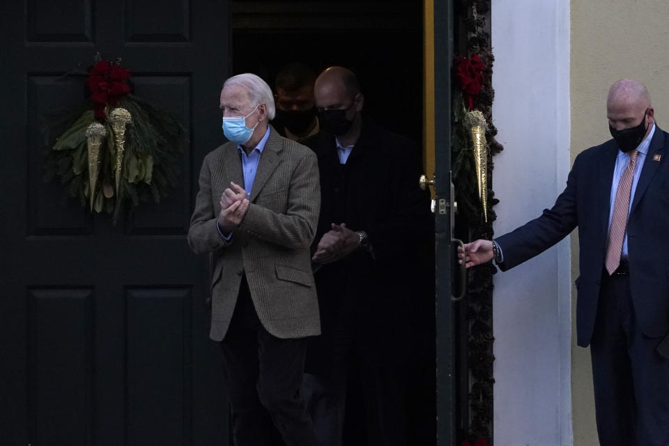 President-elect Joe Biden leaves after attending mass at St. Joseph on the Brandywine Catholic Church in Wilmington, Del., Saturday, Jan. 9, 2021. (AP Photo/Susan Walsh)