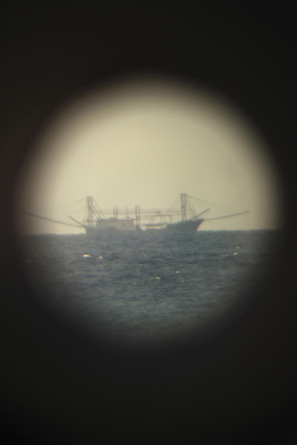 A Chinese boat is seen off the coast of Flat Island, May 8, 2016.