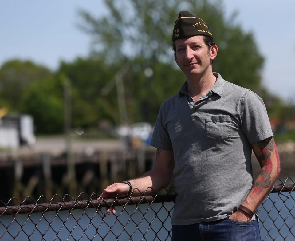 Army veteran and VFW Post 168 Commander Josh Denton stands in Prescott Park in the area where the Memorial at Sea will be held on Friday morning in Portsmouth.