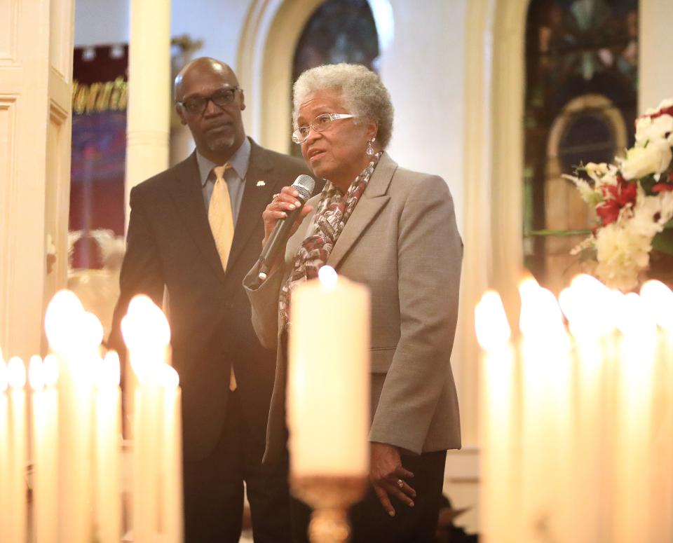 Lizzie Robinson Jenkins, speaking in 2020 at a memorial service for victims of lynchings in Alachua County, recalls family members who were among the victims of extrajudicial violence.
