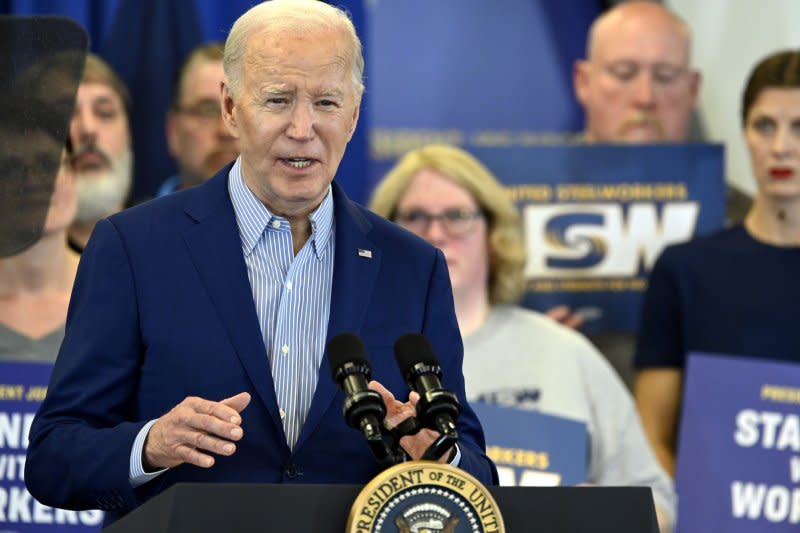 President Joe Biden said the sanctions show the United States is committed to Israel's security. Photo by Archie Carpenter/UPI.