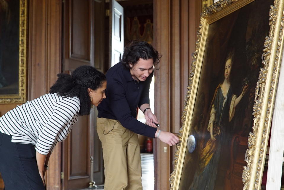 Hidden Treasures of the National Trust ,12-05-2023,1,Charlotte Holmes, John Chu,Curators, Charlotte Holmes and John Chu inspecting portrait of Margaret Brownlow and Unidentified Attendant, at Belton House,Blast Films,Production