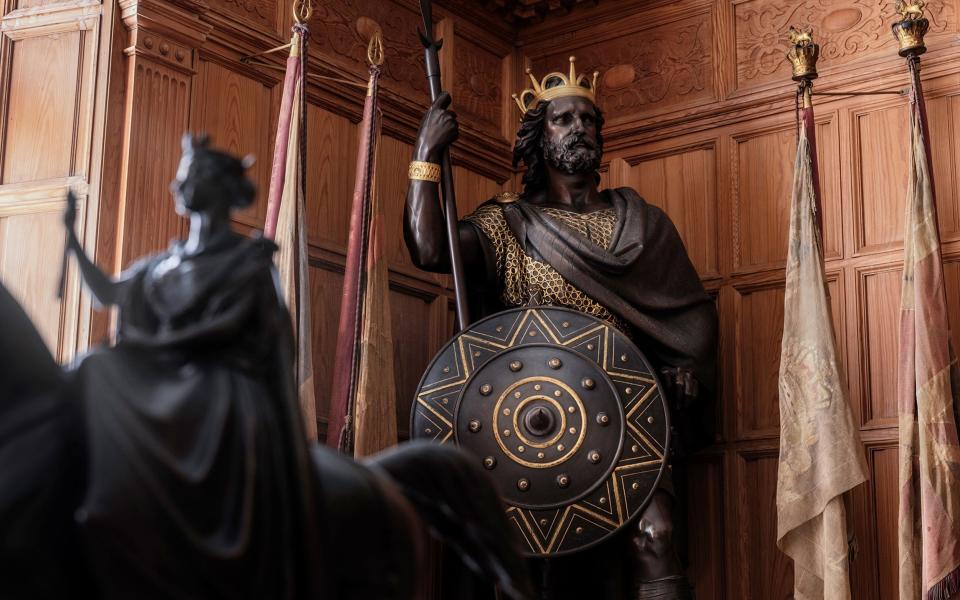 A bronze statue of Malcolm Canmore, who reigned over the Scots for 35 years in the 11th century. His name translated directly from Gaelic means 'big head' but its real meaning was 'great chief' – he was a respected king and shrewd diplomat from whom Queen Victoria and King Charles III are directly descended