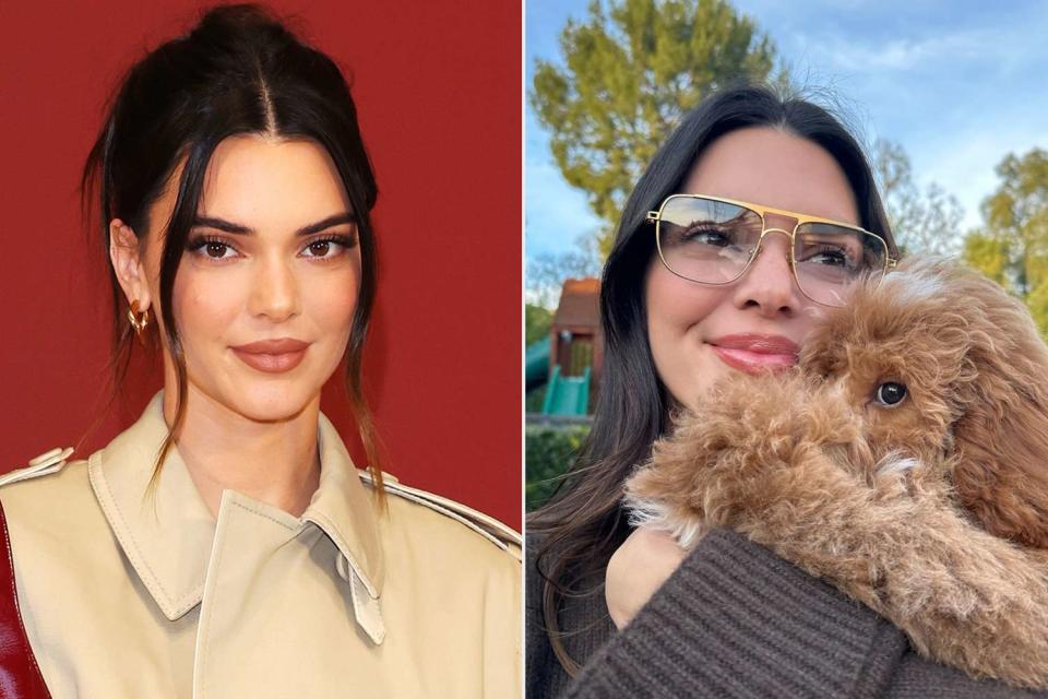 <p>Vittorio Zunino Celotto/Getty; Kendall Jenner/Instagram</p> Kendall Jenner cuddles a pooch in cute photo