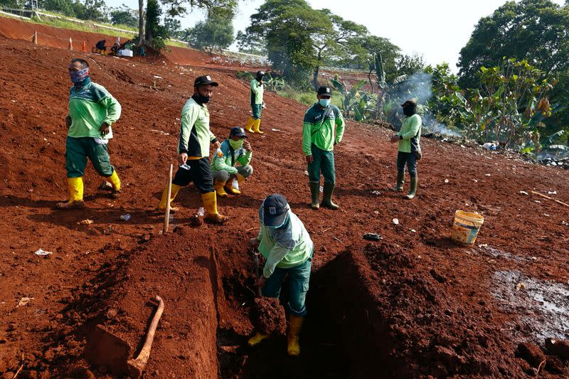 Cemetery in Indonesia's capital running out of space as coronavirus cases surge