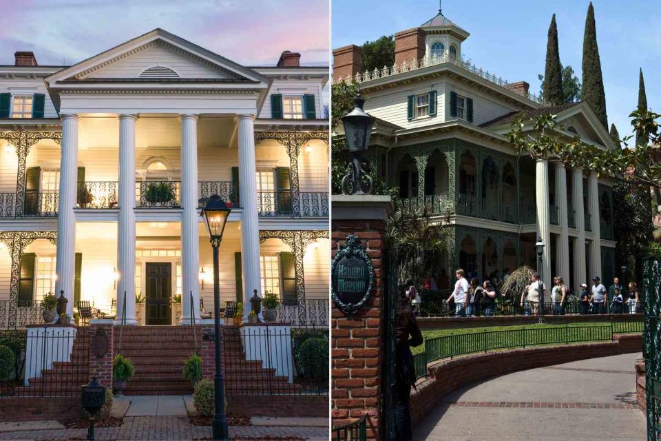 <p>George Stewart Impact Photo, Alamy</p> The Haunted Mansion replica house in Georgia (left) and the Disneyland attraction (right)