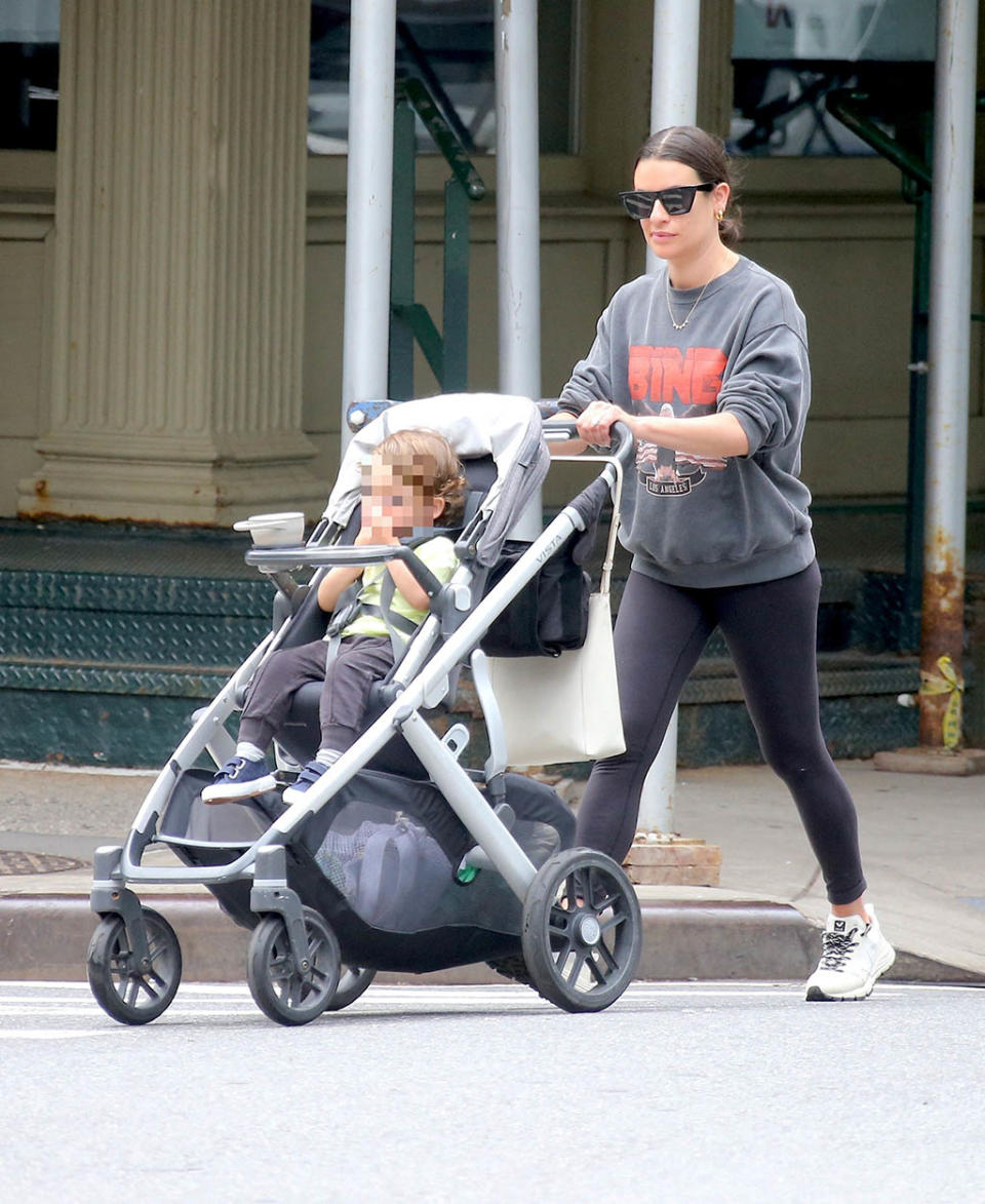 Lea Michele spotted out and about with her son in Tribeca, New York City on June 23, 2022. - Credit: AbacaPress / SplashNews.com