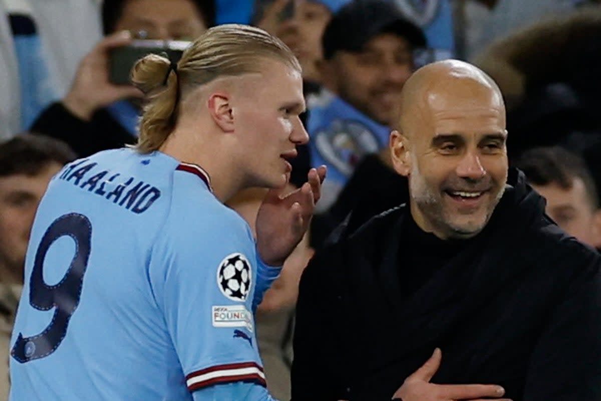 Denied: Pep Guardiola did not allow Erling Haaland to hunt a double hat-trick for Manchester City against RB Leipzig  (Action Images via Reuters)