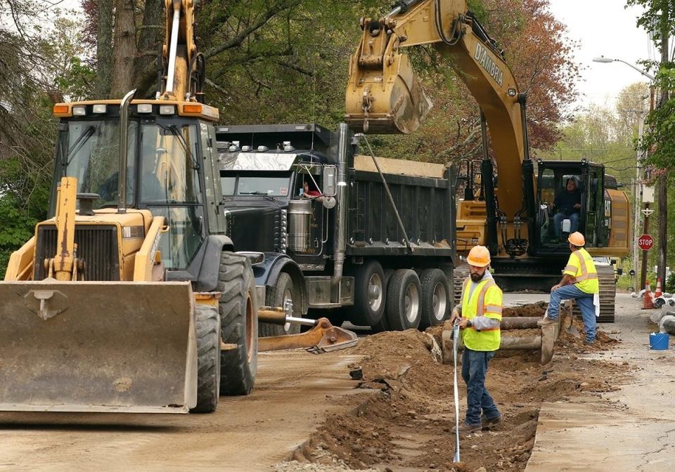 Water lines are installed in a neighborhood in Burrillville in 2019 after its drinking water was contaminated with PFAS from firefighting foam.