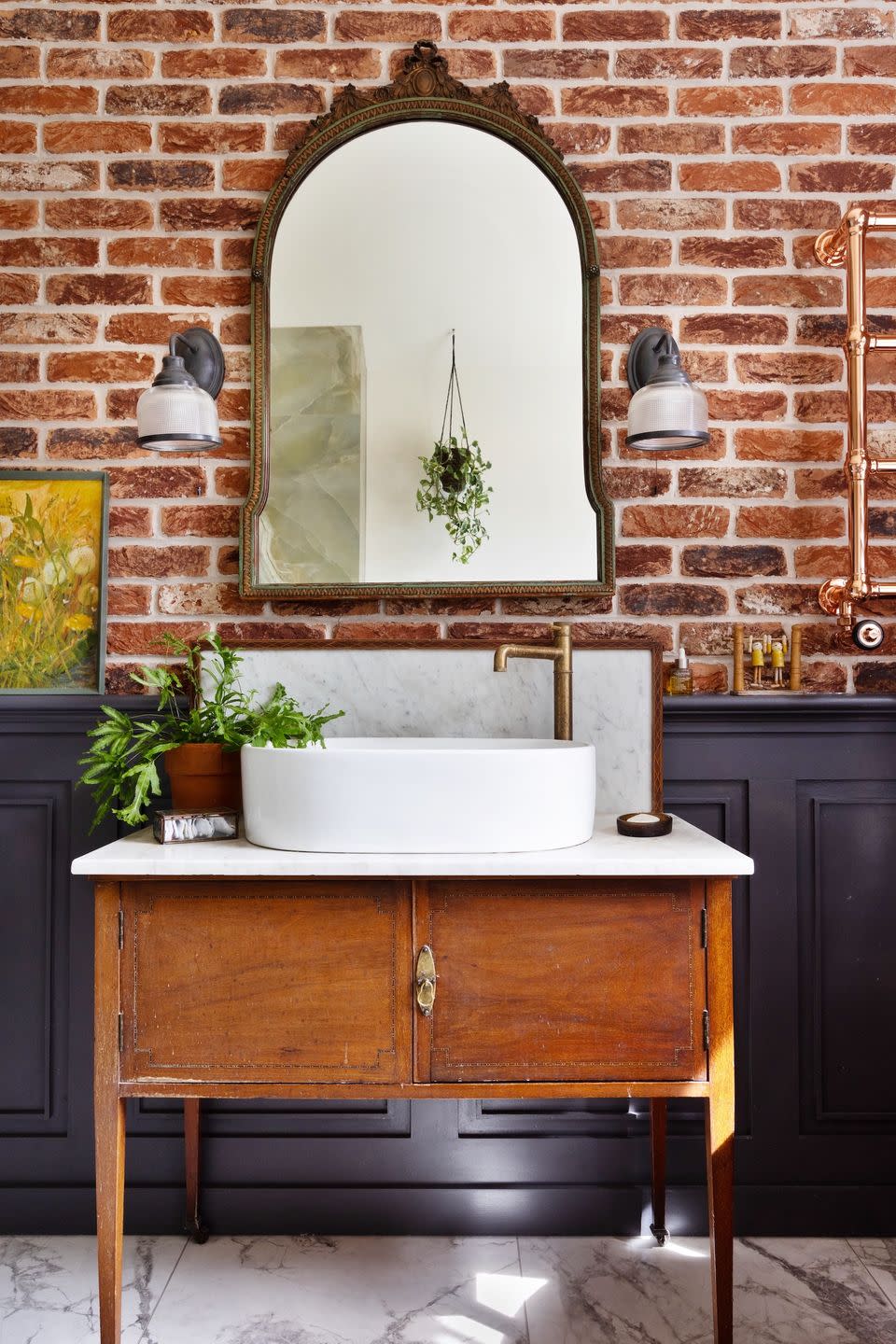 bathroom with washstand and dark panelling