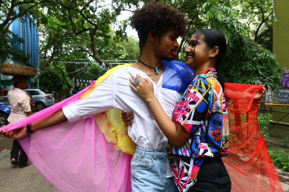 Members and supporters of the LGBTQ community during in the Rainbow Pride Walk in India.