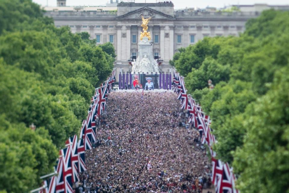 Crowds on The Mall leading to Buckingham Palace, following the Trooping the Colour ceremony in central London (Dominic Lipinski/PA) (PA Wire)