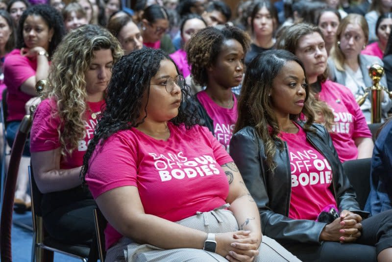 Women supporters attend a Senate Committee on Health hearing on "The Assault on Women's Freedoms: How Abortion Bans Have Created a Health Care Nightmare Across America" on Capitol Hill in Washington, D.C., on June 4. Photo by Ken Cedeno/UPI