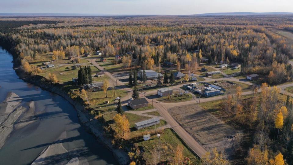 An aerial look at the community of Nahanni Butte, N.W.T., on Sept. 30, 2022.