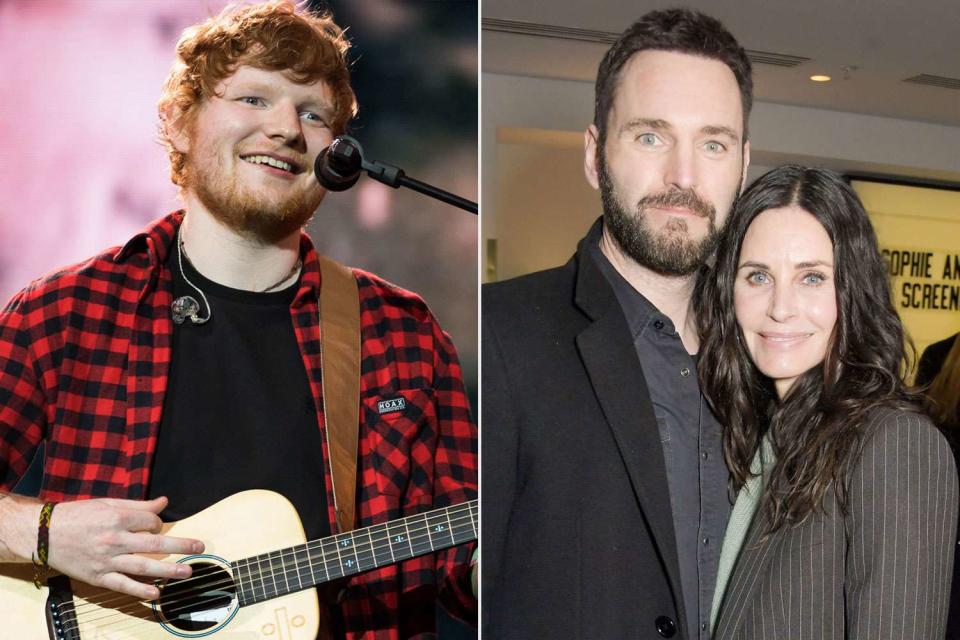 <p>getty (2)</p> Ed Sheeran (L), Courteney Cox and Johnny McDaid (R)