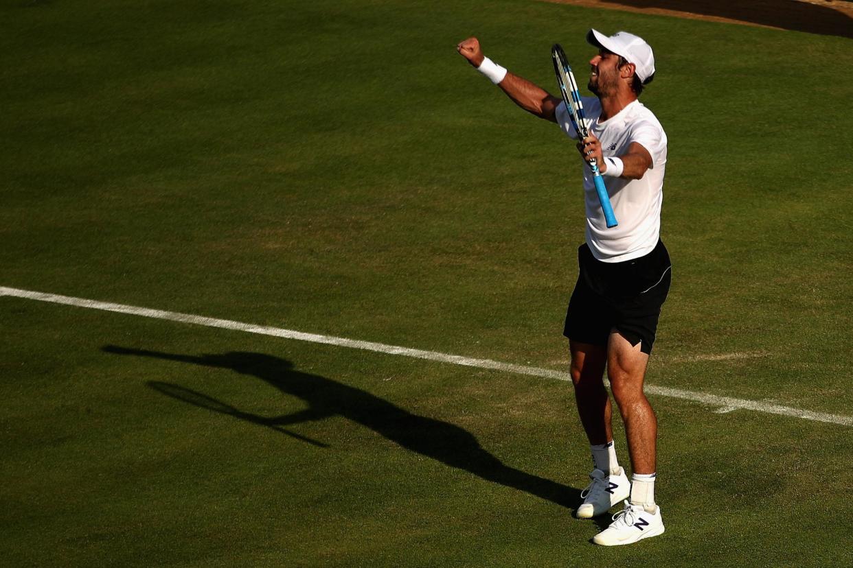 Jordan Thompson celebrates victory over Andy Murray at Queen's: Julian Finney/Getty Images