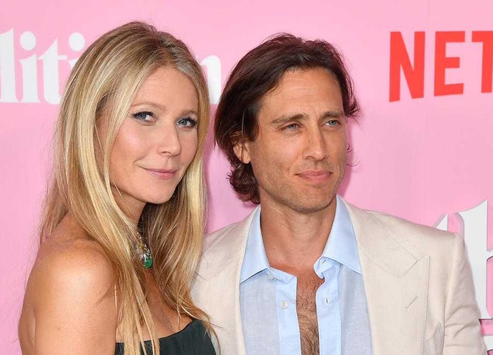 US actress Gwyneth Paltrow and her husband writer/producer Brad Falchuk arrive for the Netflix premiere of 