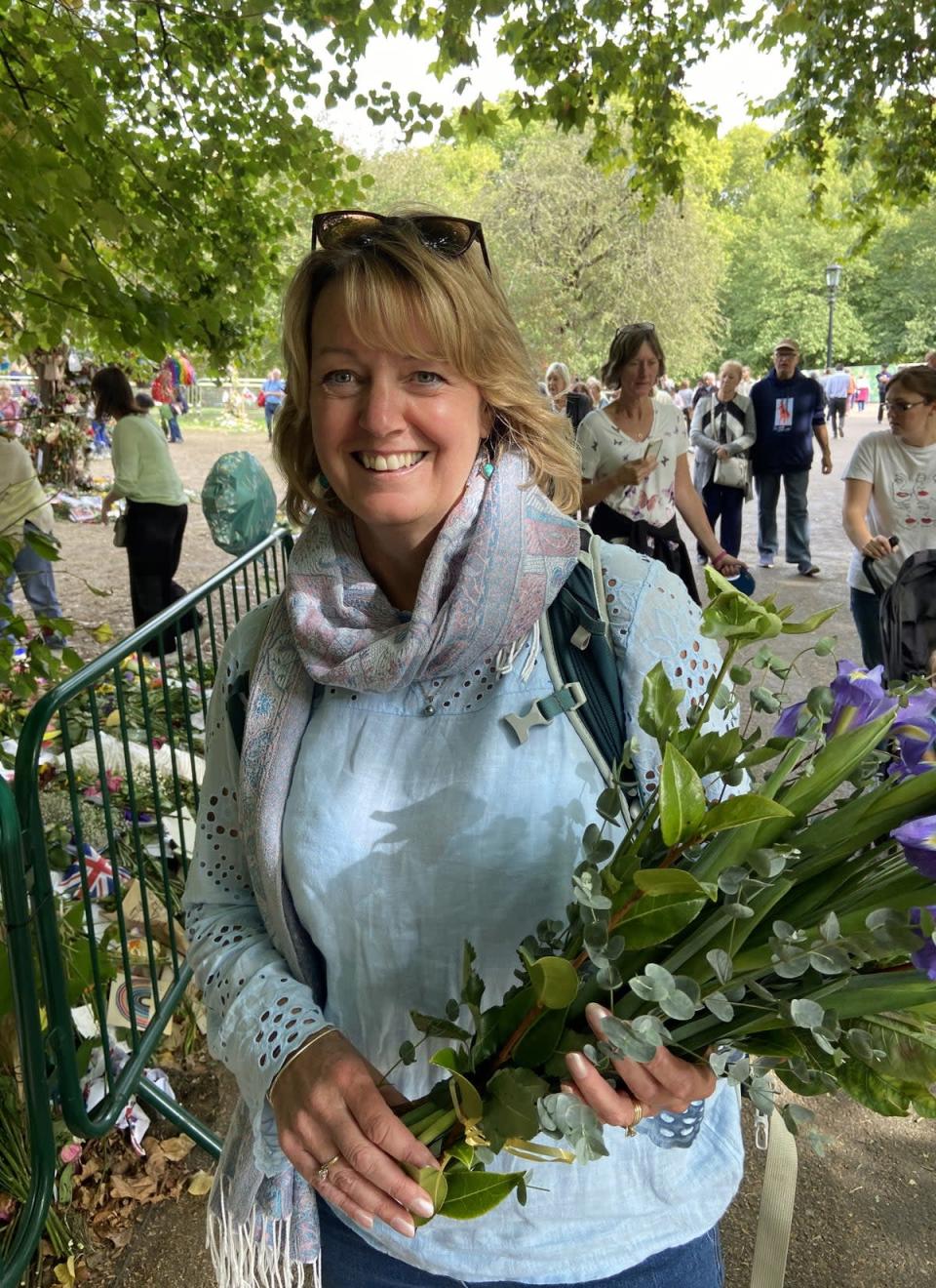 Sue Tovey at the floral tribute area in Green Park, London (Gina Kalsi/PA) (PA Wire)
