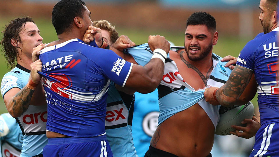 Tevita Pangai Jr. has been criticised after his inexplicable tangle with Royce Hunt in a practice match last weekend. (Photo by Mark Metcalfe/Getty Images)