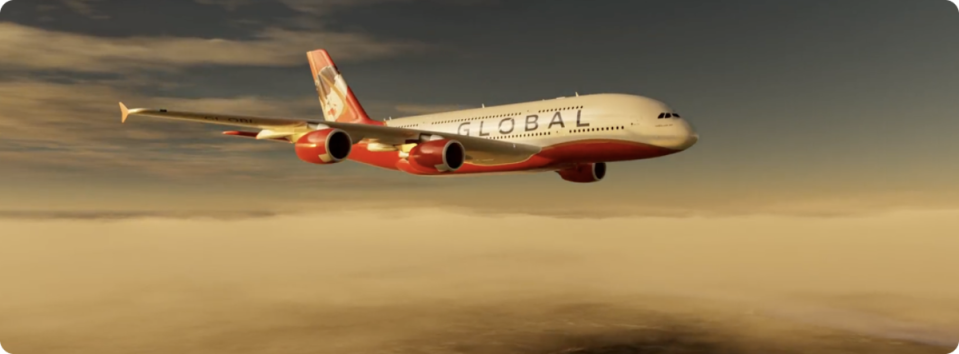 Flying high: Global Airlines’ rendition of its Airbus A380 in service (Global Airlines)