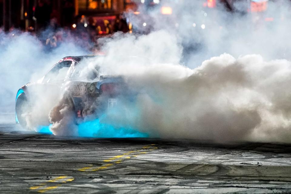 Kevin Harvick drives during the NASCAR Burnouts on Broadway event on Lower Broadway in Nashville, Tenn., Wednesday, Dec. 1, 2021.