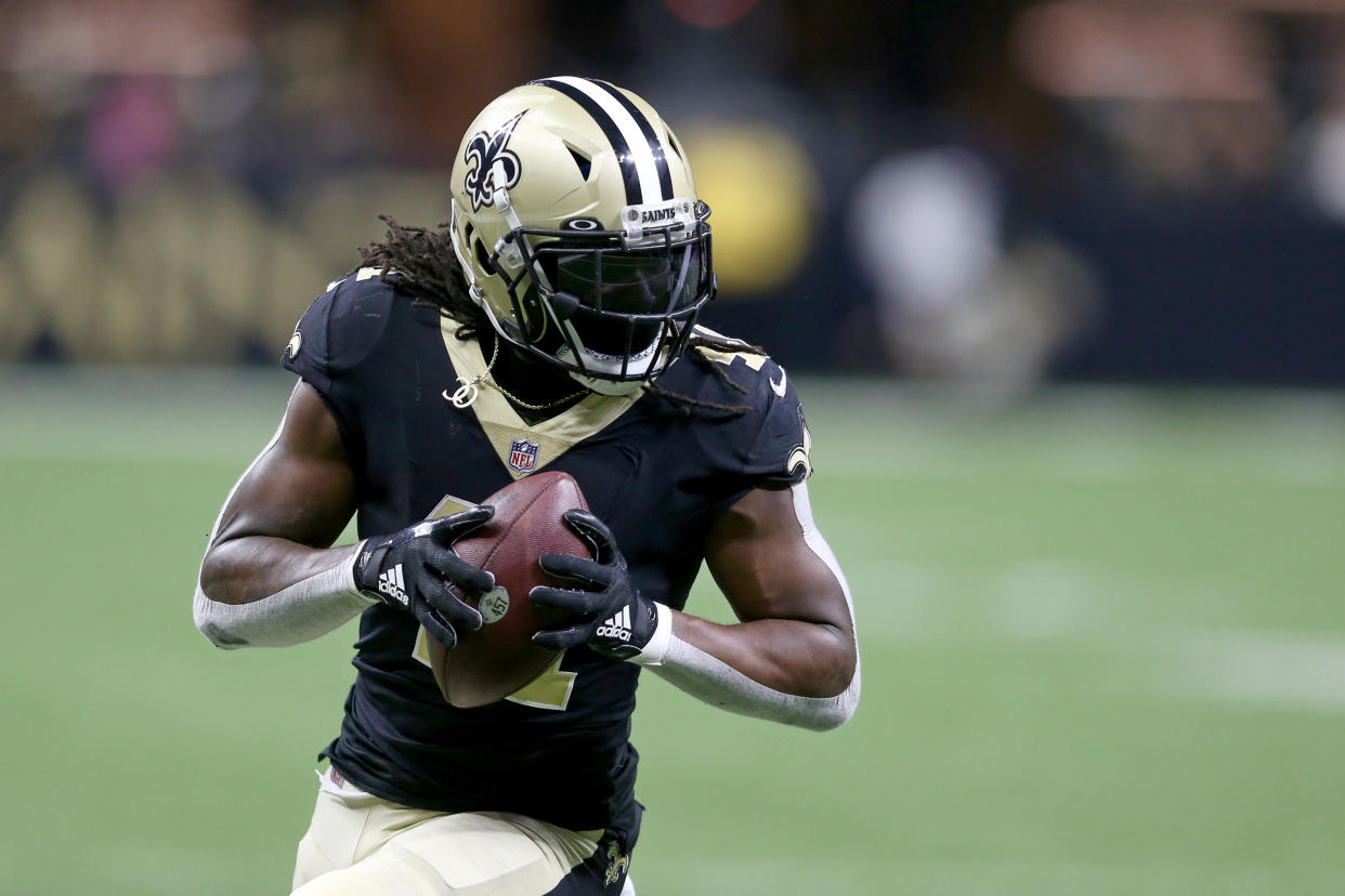 Alvin Kamara and the Saints will try to upset the Ravens on Monday Night Football. (Chuck Cook-USA TODAY Sports)