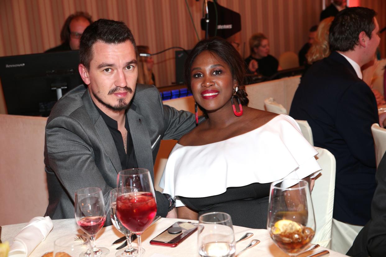 BADEN-BADEN, GERMANY - APRIL 14: Motsi Mabuse and her husband Evgenij Voznyuk during the Gala Spa Awards at Brenners Park-Hotel & Spa on April 14, 2018 in Baden-Baden, Germany. (Photo by Gisela Schober/Getty Images for GALA)