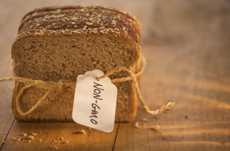 Studio Shot of bread slices tied with string