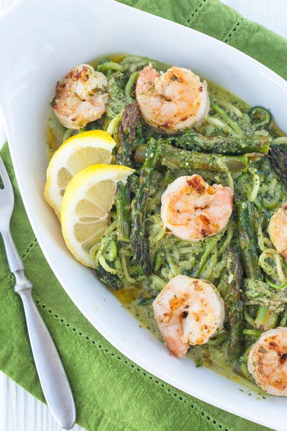 Pesto Zoodles with Grilled Shrimp