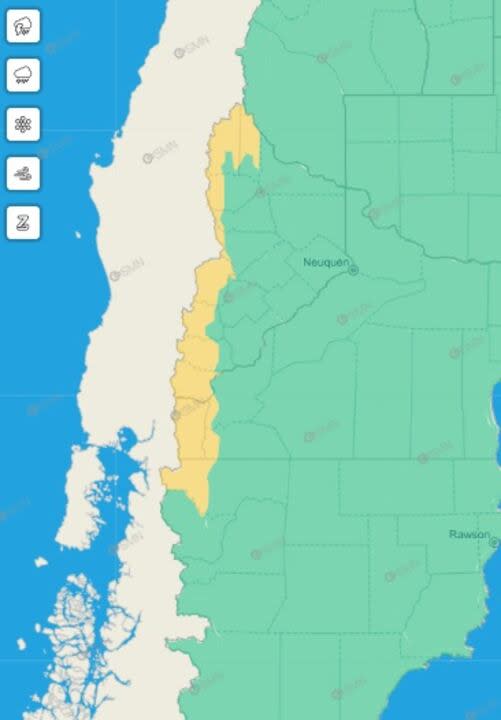 La alerta amarilla que rige para el viernes en la zona cordillerana de Neuquén y Río Negro