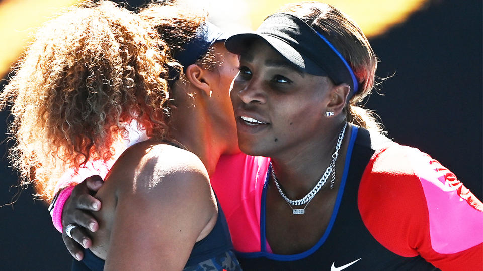 Serena Williams (pictured right) hugs Naomi Osaka (pictured left) at the Australian Open.