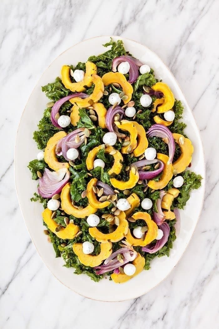 Kale Salad With Roasted Squash, Goat Cheese, and Pepitas