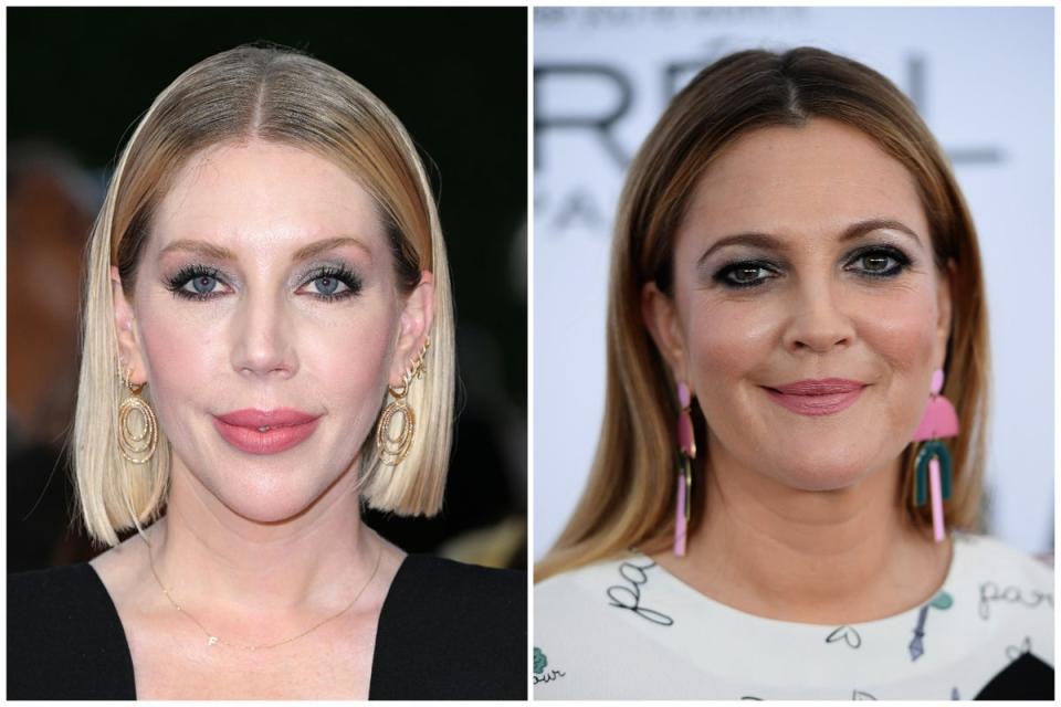 Katherine Ryan (left) says she has had to ‘set the record straight’ when she is mistaken for Drew Barrymore (right) (ES Composite)