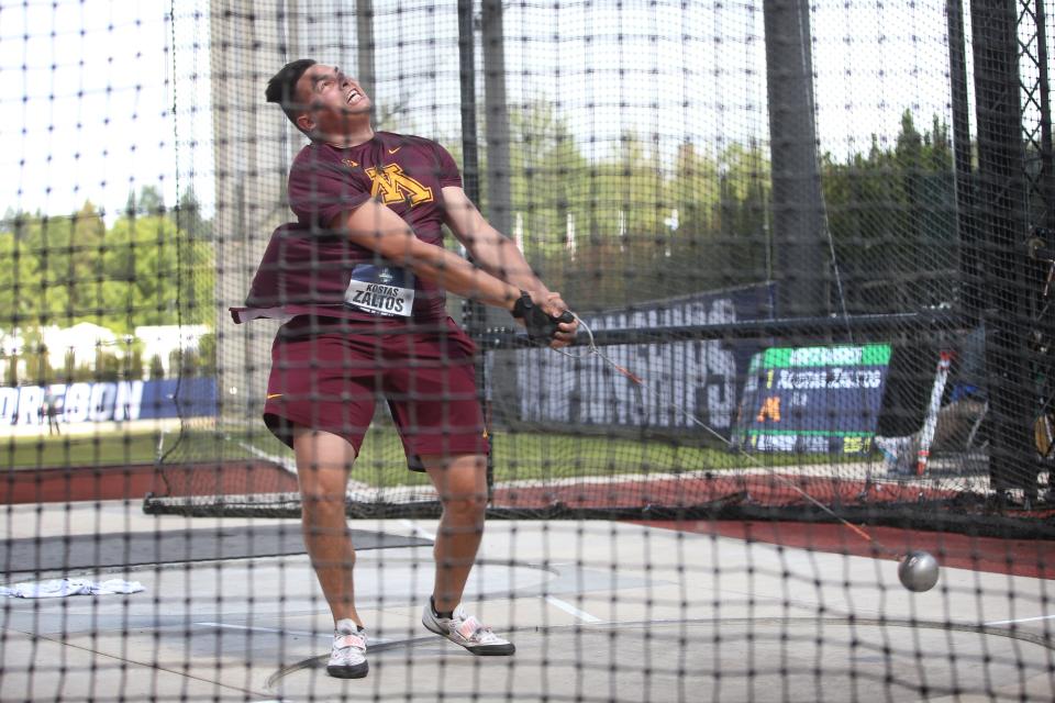 Minnesota's Kostas Zaltos competes in the men's hammer throw at the NCAA Outdoor Track & Field Championships Wednesday June 8, 2022 at Hayward Field in Eugene, Ore.
