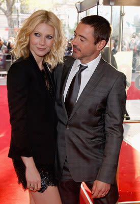 Gwyneth Paltrow and Robert Downey Jr. at the London premiere of Paramount Pictures' Iron Man