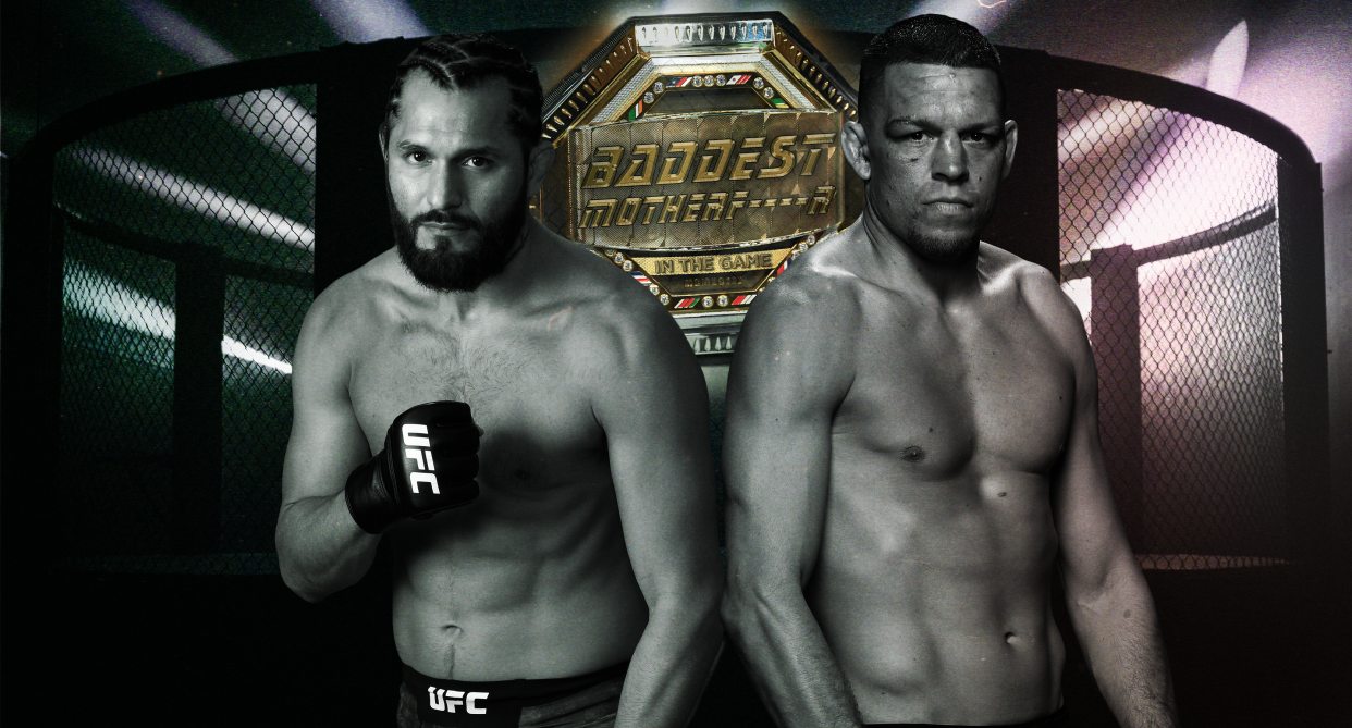Nate Diaz (R) challenged Jorge Masvidal (L) to a fight for the 'baddest m----------- in the game' belt. (Yahoo Sports illustration)
