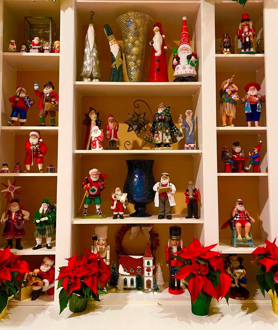 Bob Denton has collected these Santas during his travels and displays them proudly.