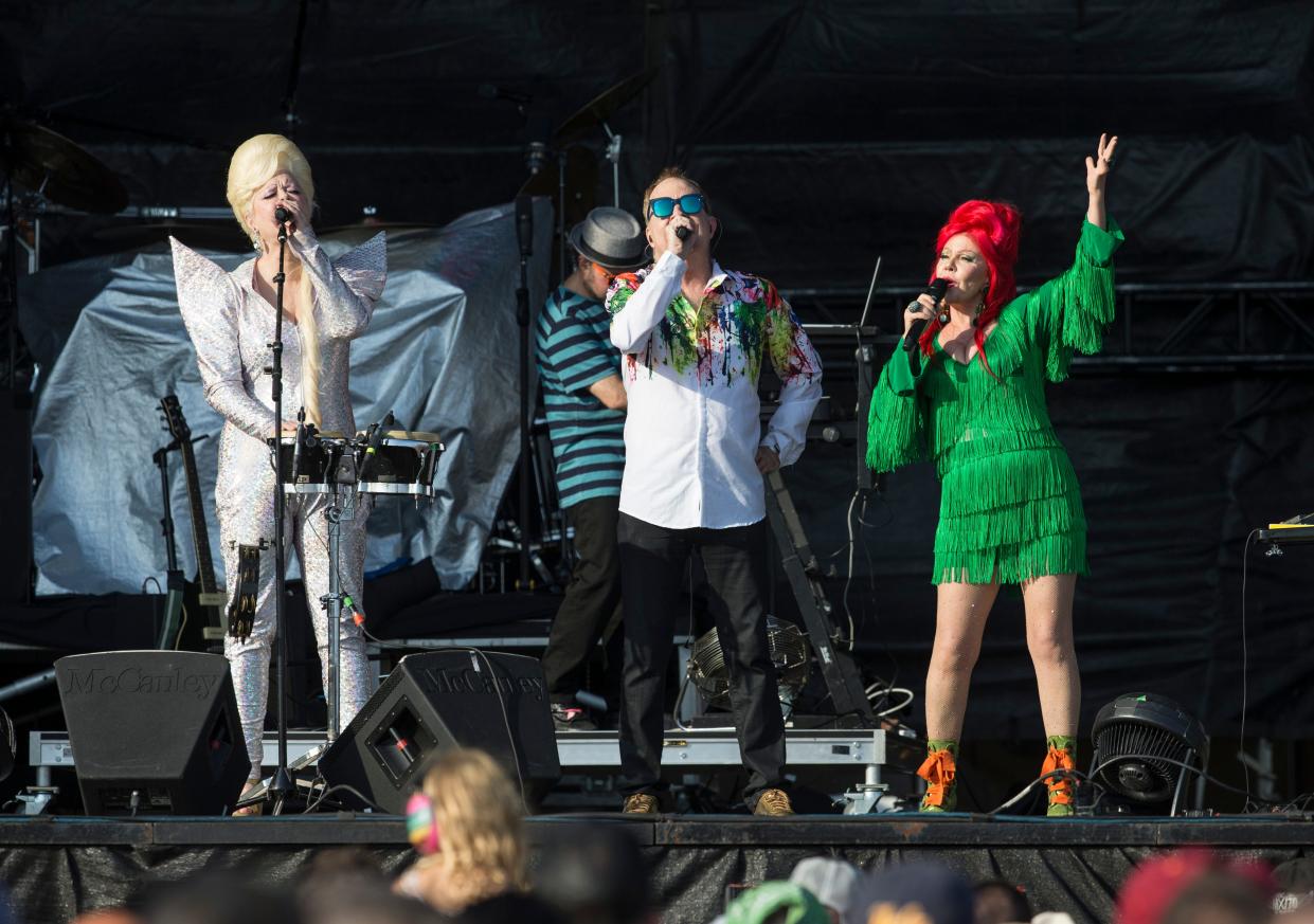 FILE - The B-52's perform at the Sea.Hear.Now festival in Asbury Park, N.J. on Sunday, Sept. 22, 2019. A show planned for next week in Athens has been postponed.