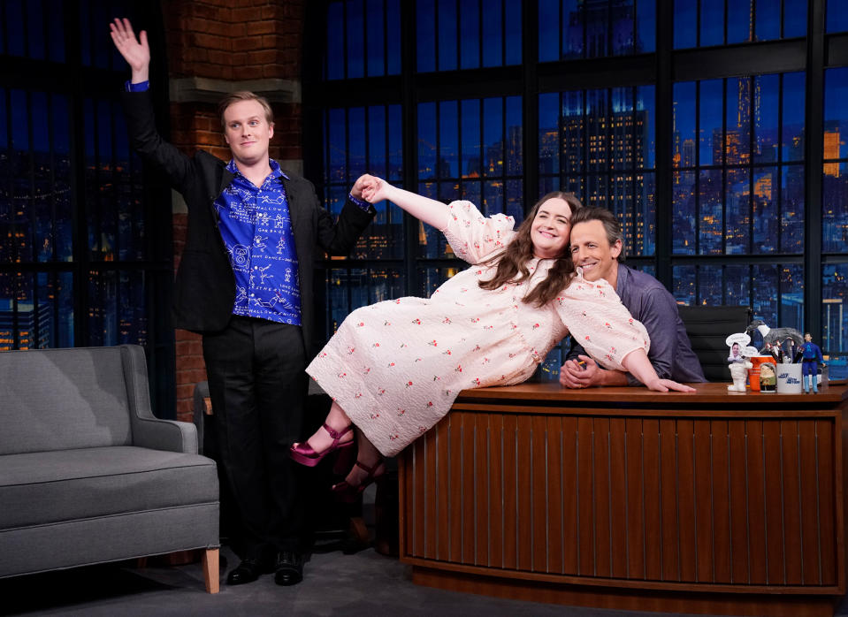 <p>Aidy Bryant makes herself comfortable alongside Seth Meyers and John Early with appearing on <em>Late Night With Seth Meyers </em>on Jan. 17. </p>