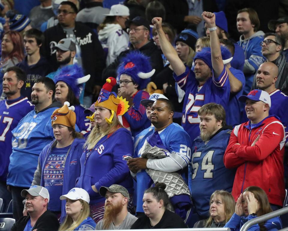 Detroit Lions fans watch second-half action against the Buffalo Bills at Ford Field Thursday, Nov. 24, 2022.