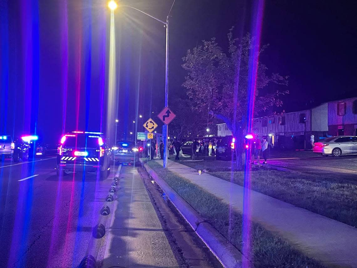 A drive-by shooting wounded six people, including four children, outside the Miramar Apartments and Townhome son Las Vegas Trail in west Fort Worth on Wednesday night, May 1, 2024. The youngest victim is 3 years old and the oldest is 19. Nicole Lopez/nlopez@star-telegram.com