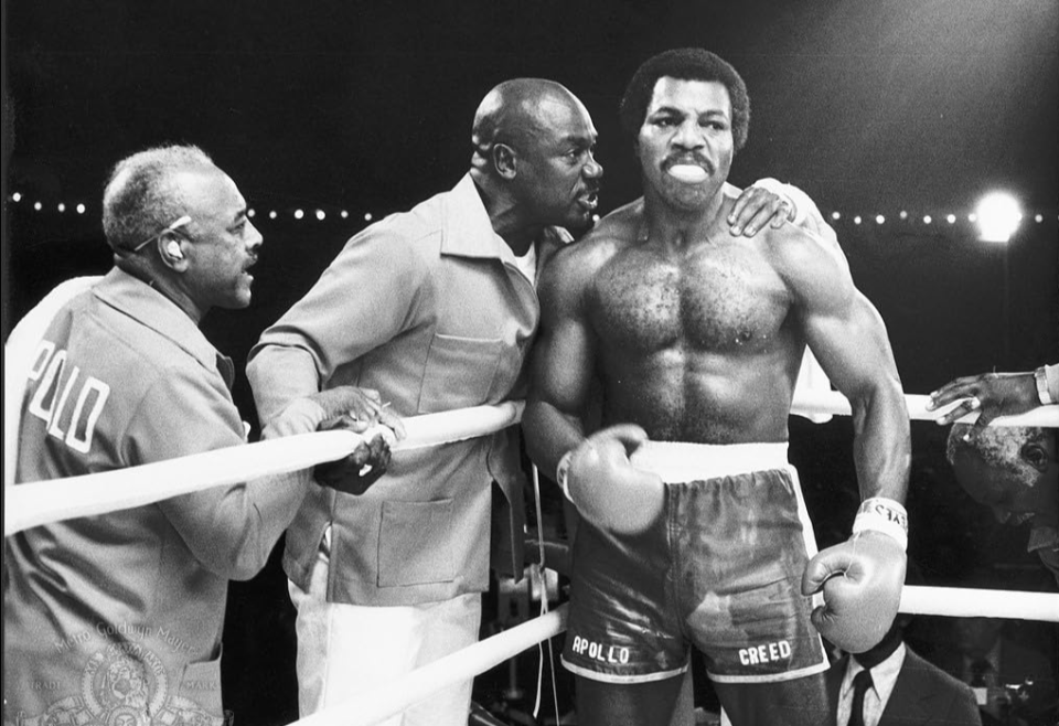 Carl Weathers, avec Tony Burton et Hank Rolike dans « Rocky 2, la revanche »  en 1979.