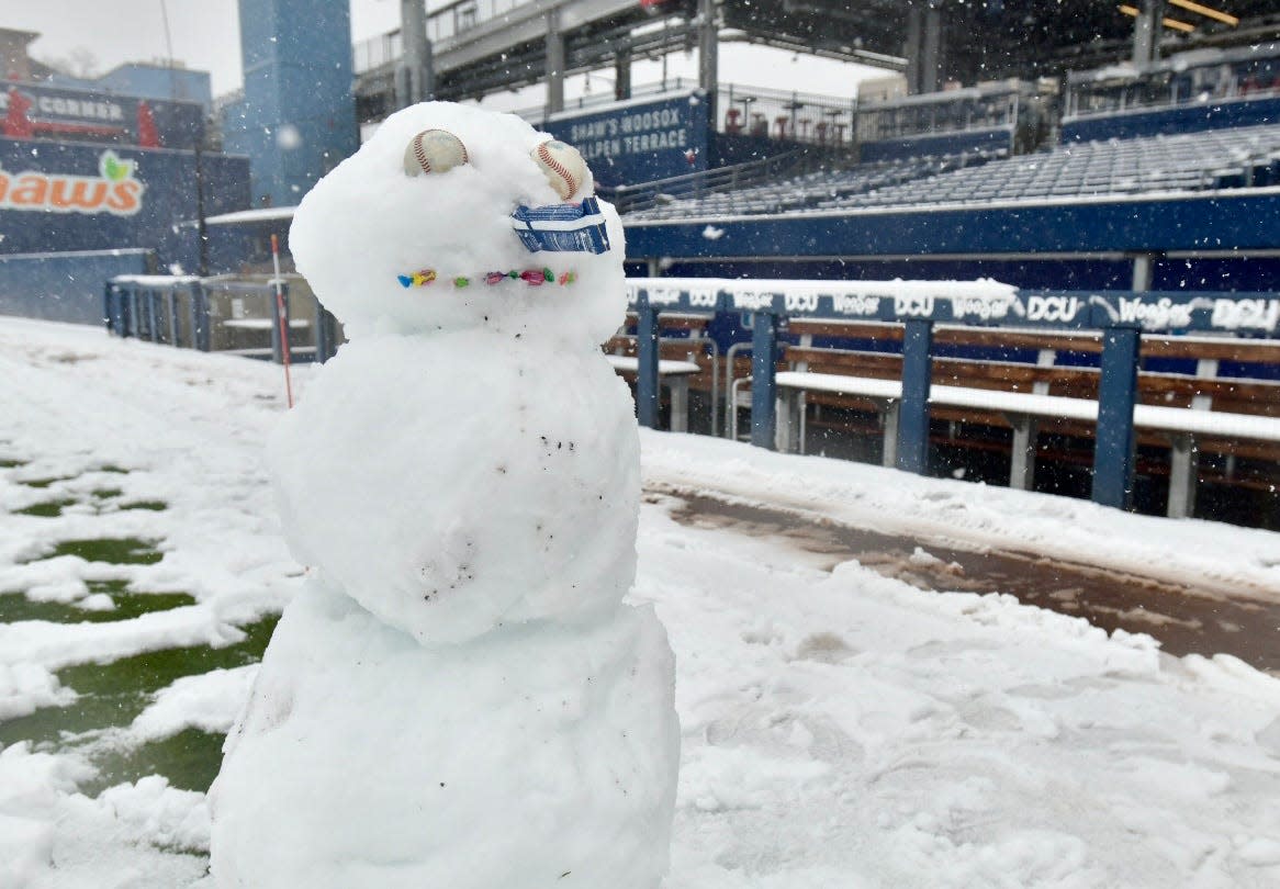 Only snowmen took the field at Polar Park Thursday.