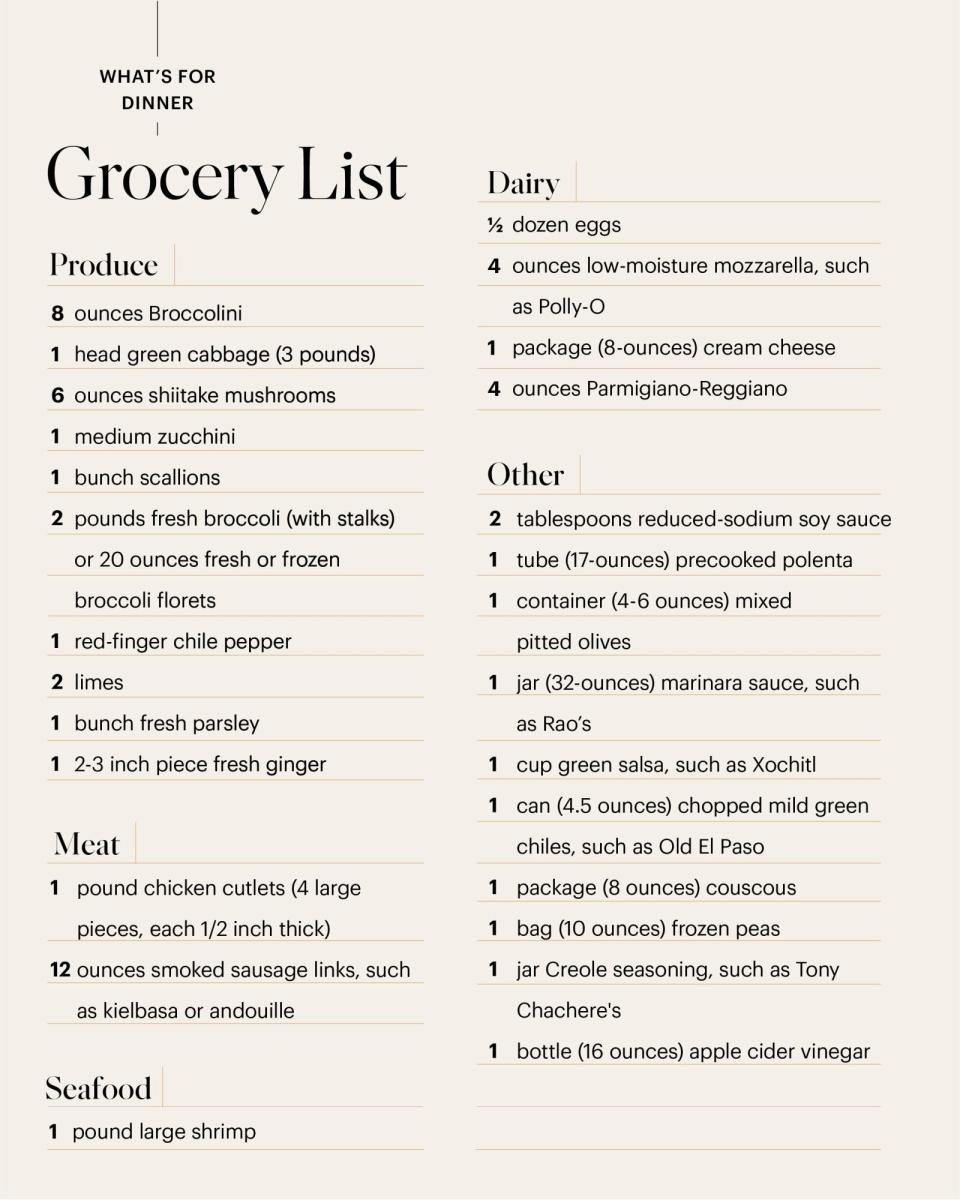 what's for dinner shopping list 10.28.22