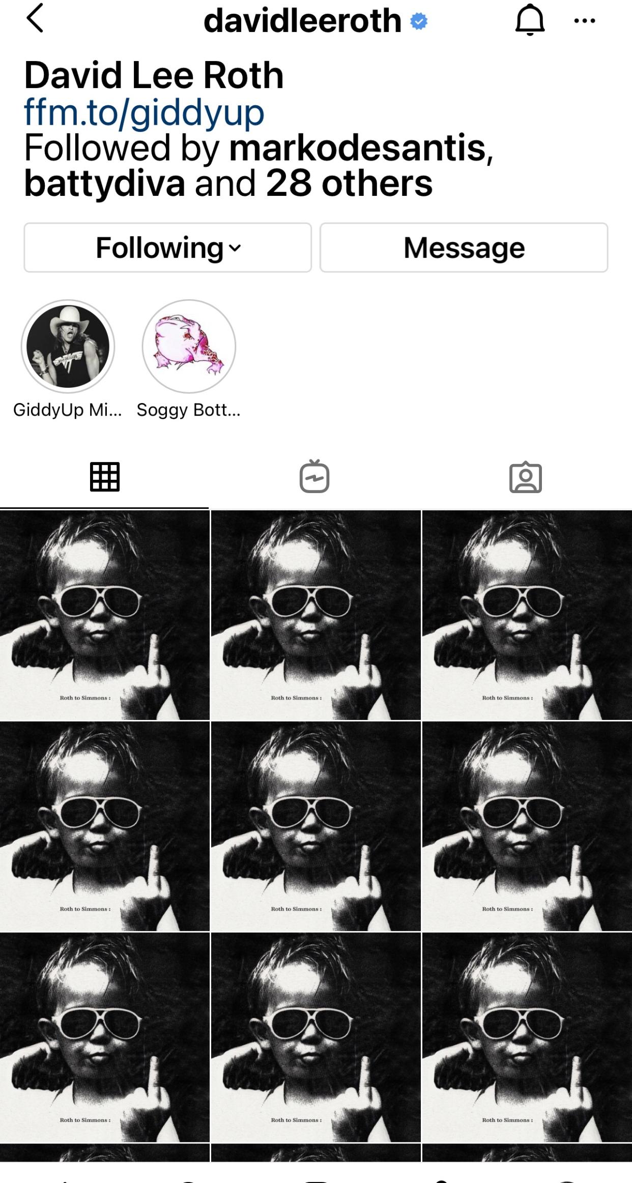 A screenshot of David Lee Roth's Instagram page on Aug. 20, 2021. (Photo: Instagram)