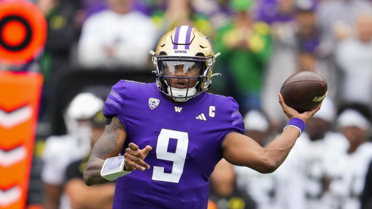 Washington quarterback Michael Penix Jr. sets to throw.