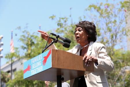 FILE PHOTO: Representative Maxine Waters speaks during a national day of action called "Keep Families Together" to protest the Trump administration's 'Zero Tolerance' policy in Los Angeles