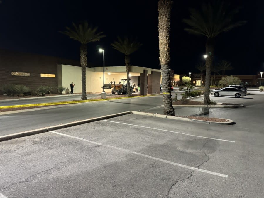 <em>Construction equipment was seen in the drive-thru ATM of a Las Vegas credit union. (Witness jogger)</em>