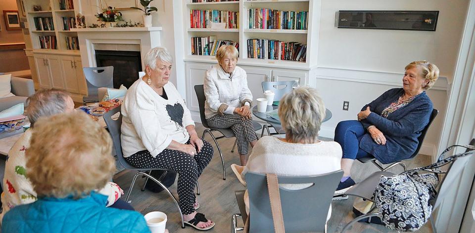 Coffee and conversation, participants in the Scituate Senior Center yoga class enjoy coffee and catching up on a variety of topics on Wednesday, Sept. 27, 2023 